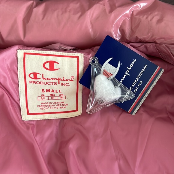 Champion Reverse Weave Pink Shiny Puffer Jacket - Picture 3 of 7